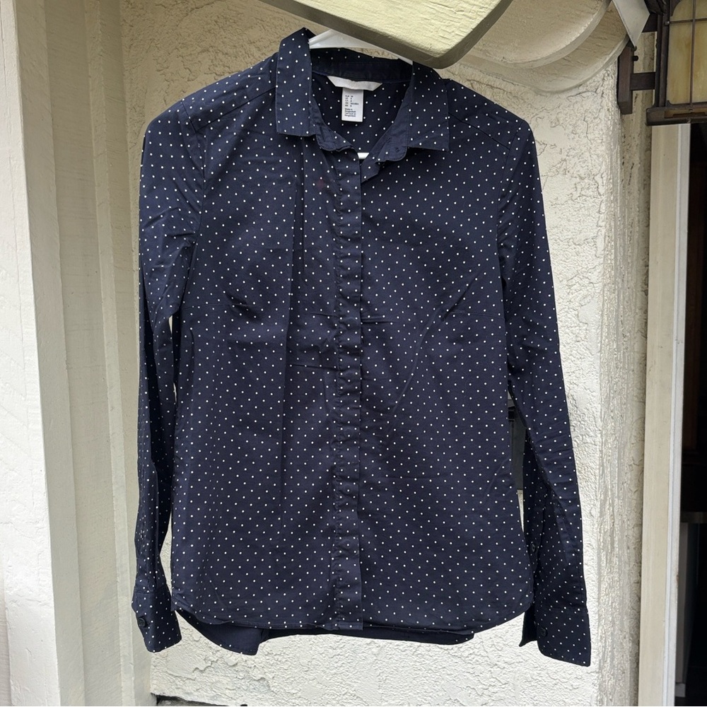 H&M Navy Polka Dot Button Down Shirt